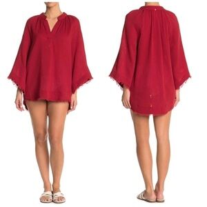 Red Carter Cotton Gauzy Popover Tunic Red Cover Up XS